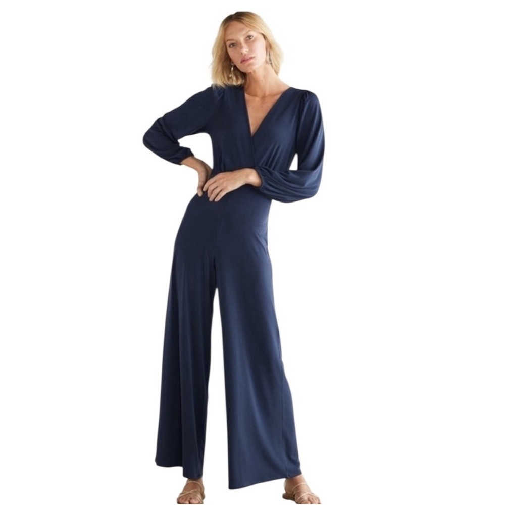 NWT Soft Surroundings Penelope Long Sleeve Jumpsuit in Blue Size Large